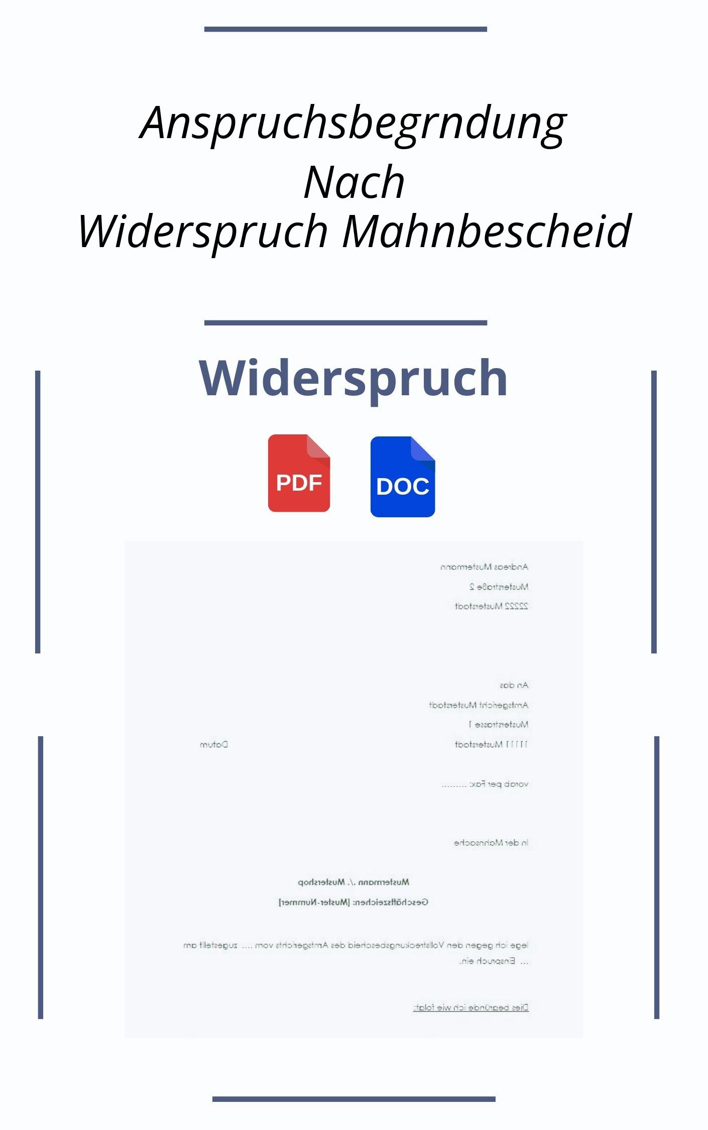 Anspruchsbegründung Nach Widerspruch Mahnbescheid