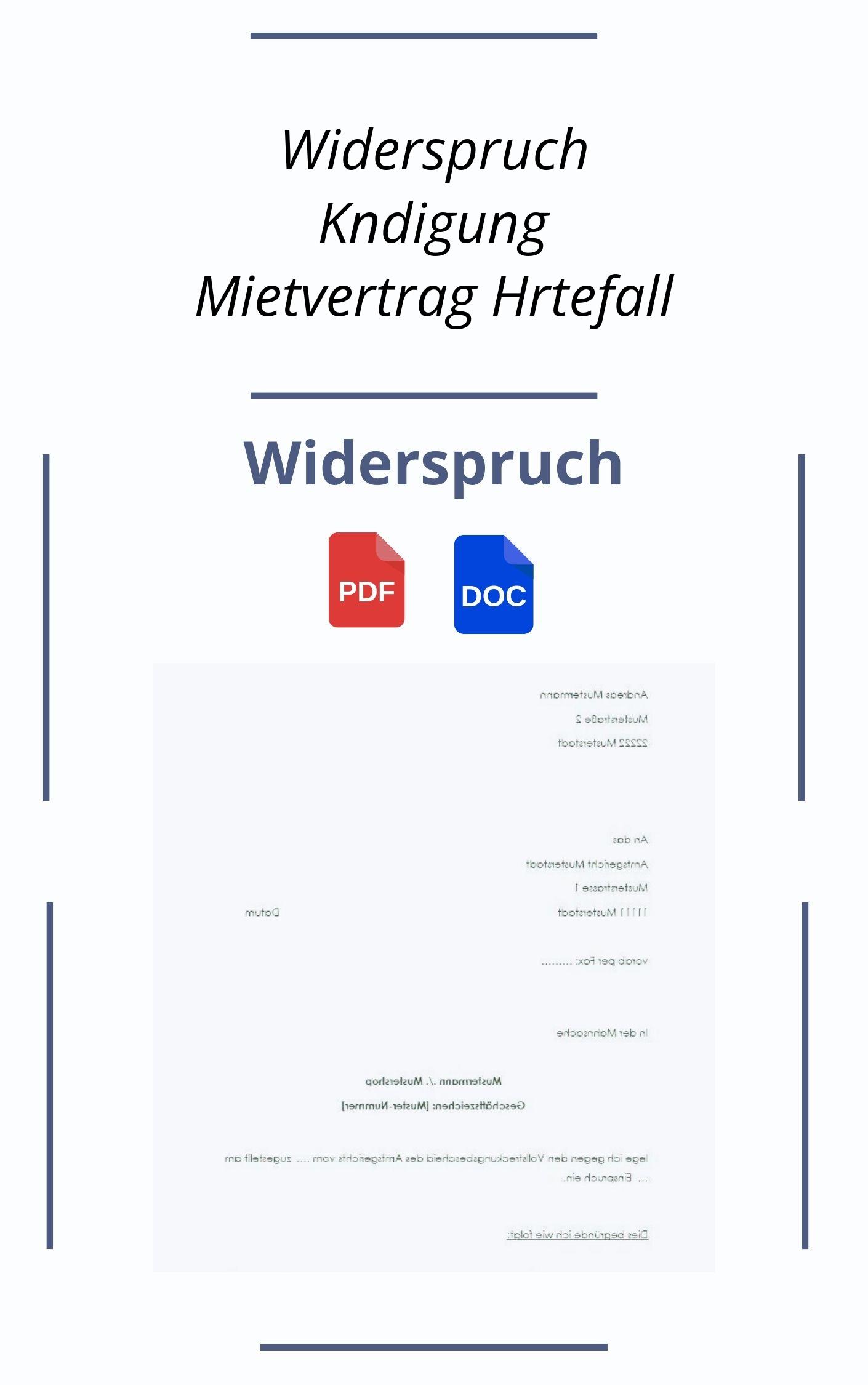 Widerspruch Kündigung Mietvertrag Härtefall