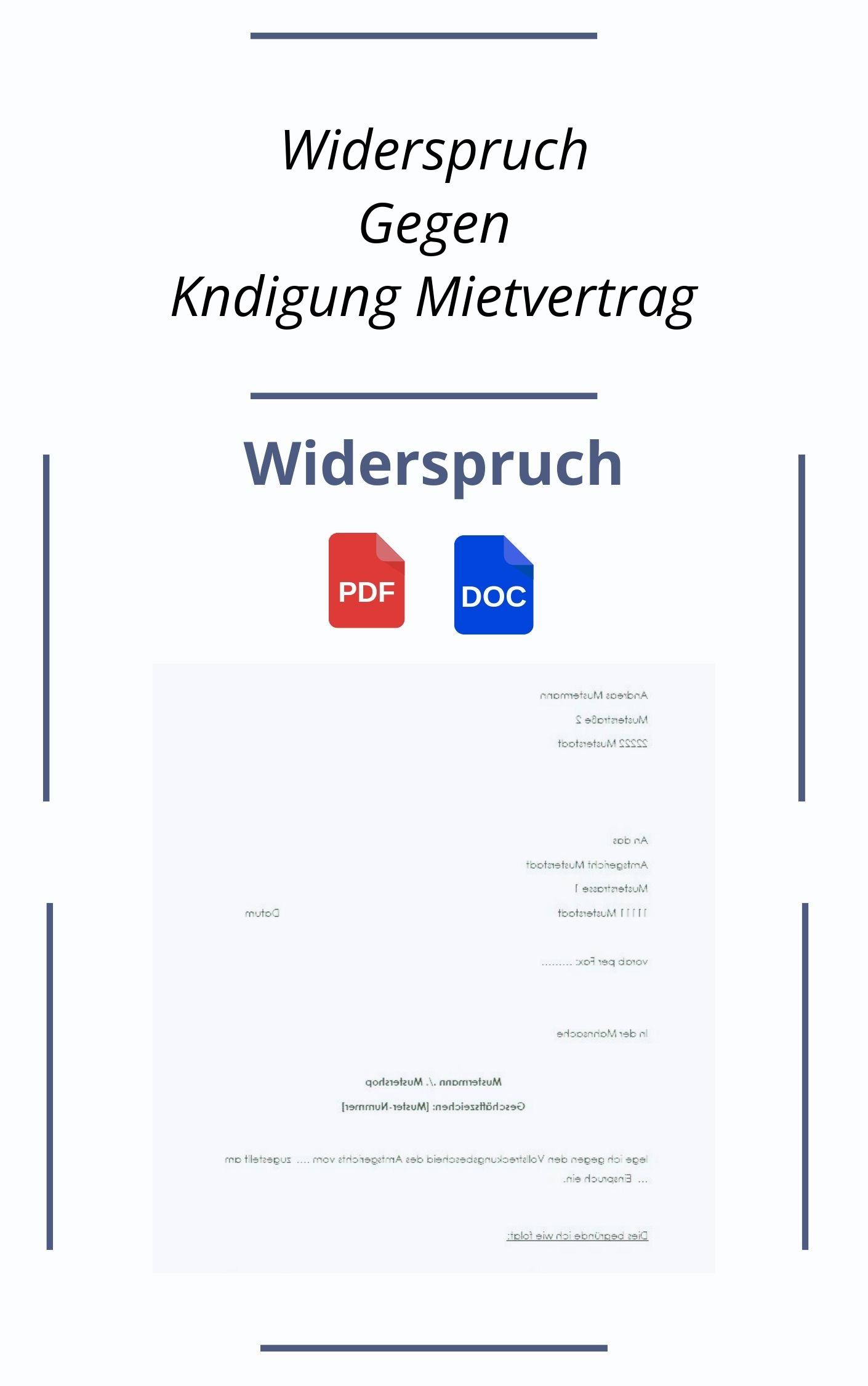 Widerspruch Gegen Kündigung Mietvertrag